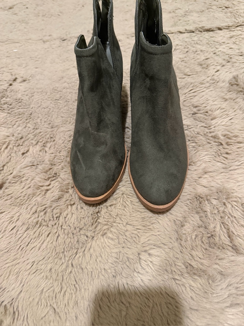 Joie Olive Green Suede Ankle Booties with Tan Sole